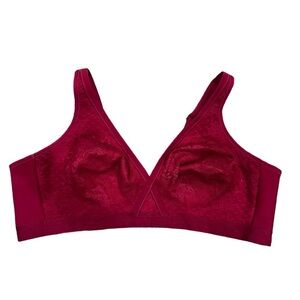 Cacique Bra Women's 48C Unlined Full Coverage No Wire Red Wine Lace Hook & Eye